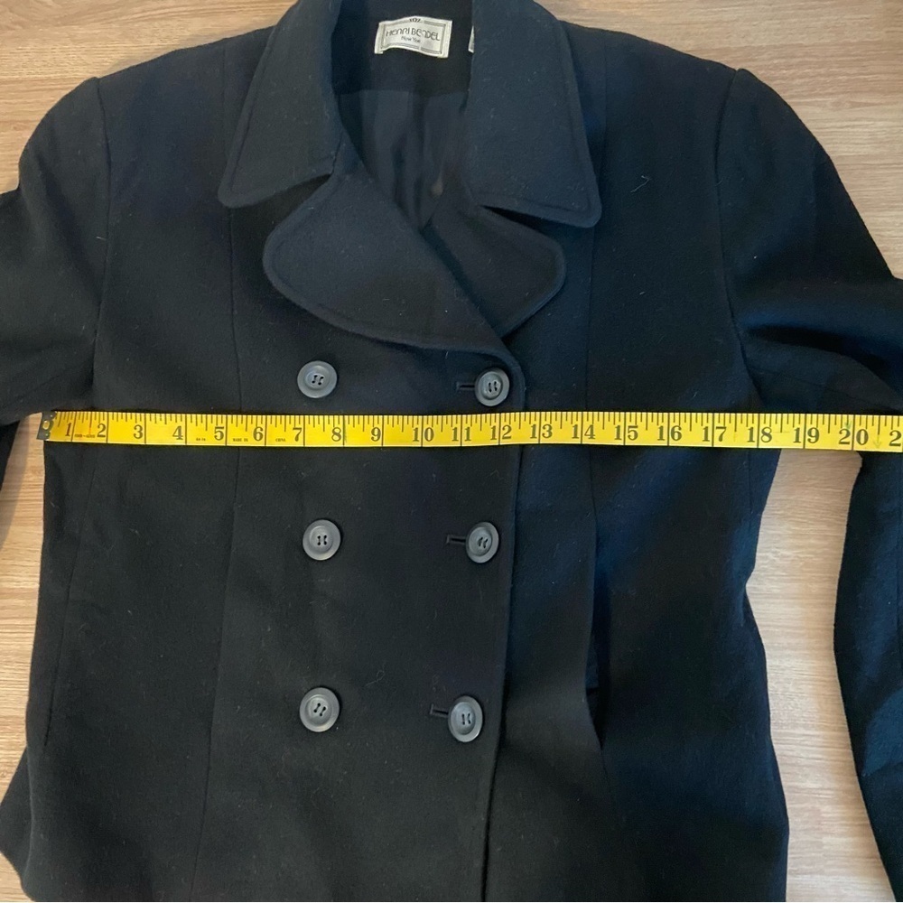 Henri Bendel Cashmere Wool Cropped Double Breasted Blazer Peacoat Black Size 8 - Picture 8 of 11
